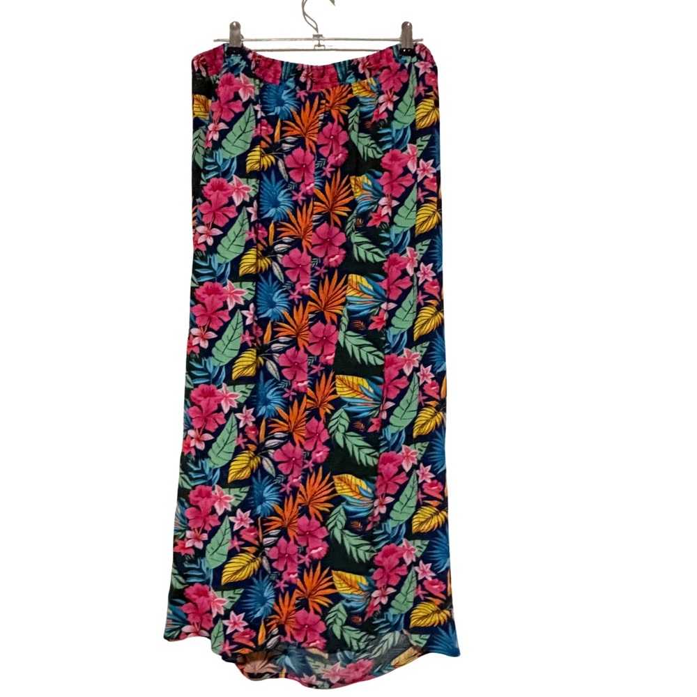 SERRA Medium Tropical Floral Maxi Beach Skirt Elastic Waist Vibrant Print EUC